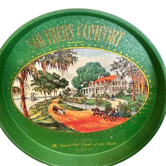 Southern Comfort Metal Serving Tray With Vintage Plantation Scene - Picture 2 of 7